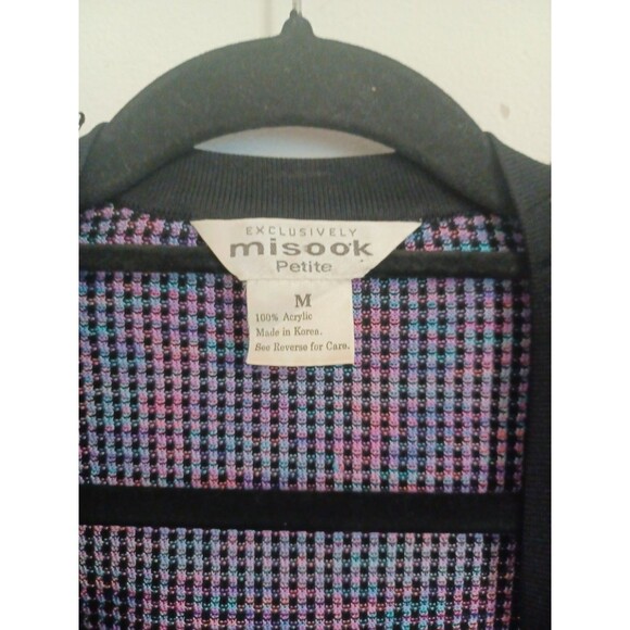 Exclusively Misook Knit Tweed Blazer Jacket M Black Pink Purple Open Front - Picture 3 of 8